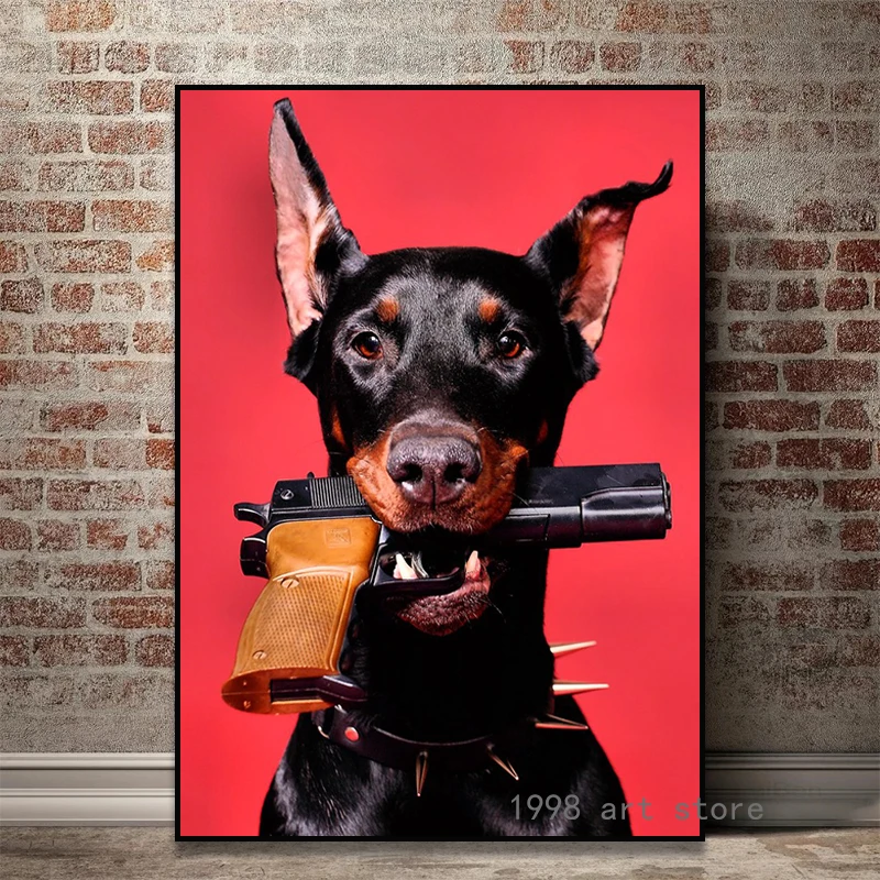 

Абстрактный постер Dobermann с пистолетом, Картина на холсте, настенные художественные принты, картина для гостиной, современный Декор для дома ...