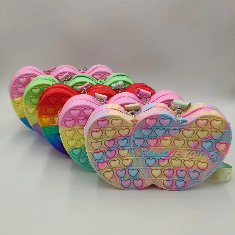 

Pop Double Love Bag Fidget Toys Silicone Push Bubble Crossbody Reliver Stress Adult Handbag Coin Pouch Purse Girls' Party Gifts