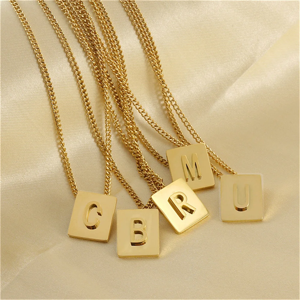 5pcs Initial Letter Pendant Necklaces for Men Charm Gold Color Stainless Steel Letter Square Necklace For Women Alphabet Jewelry
