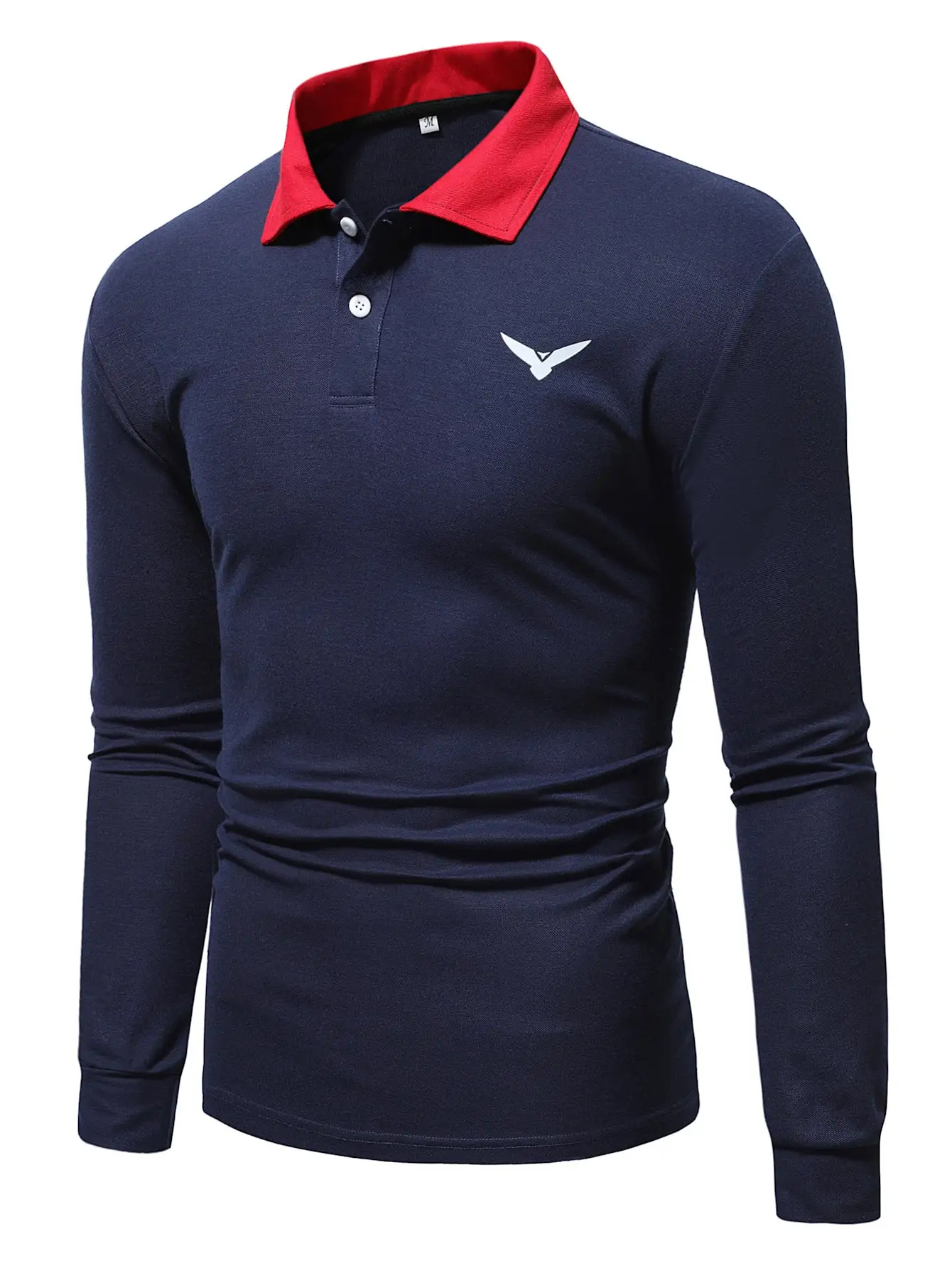 

Business casual men's polo shirt long sleeve stitching contrast color eagle print button 2022 spring and autumn new British styl