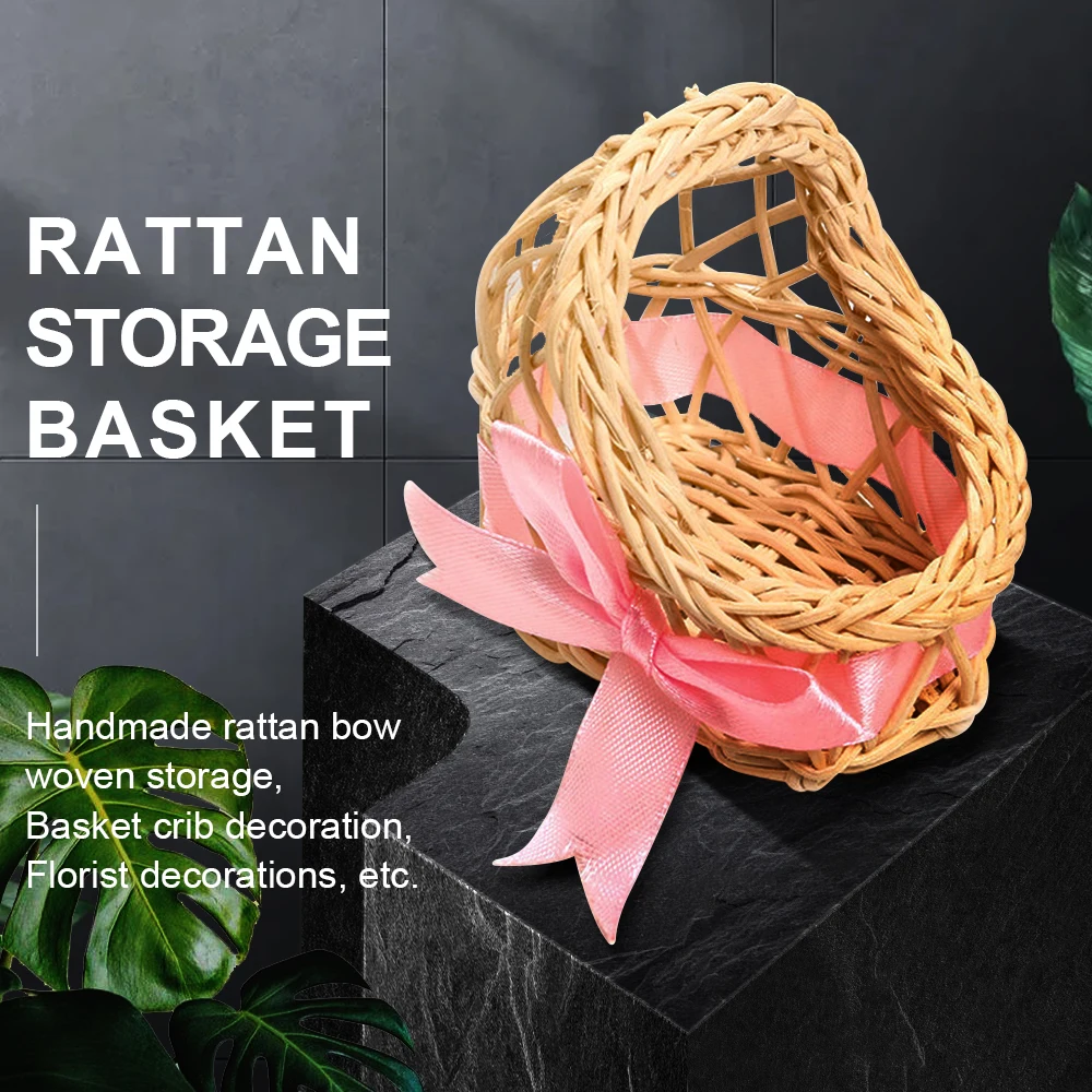 

Candy Fruit Rattan Basket Organizer with Ribbon Candy Gifts Box Creative Miniatures Craft Home Baby Shower Gifts Decoration
