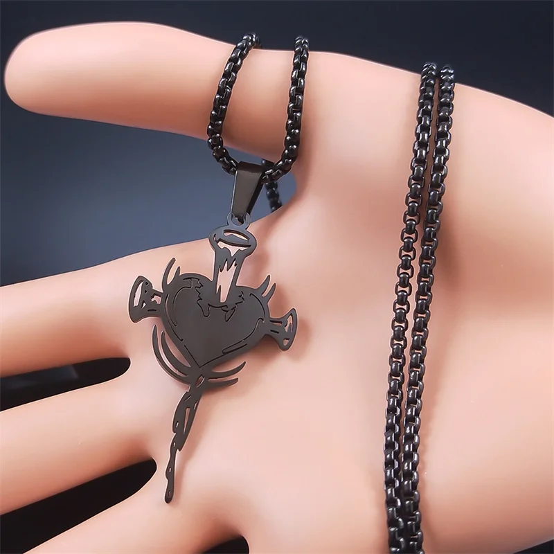 Женское колье из нержавеющей стали Goth Nail Cross Heart черное ожерелье в готическом