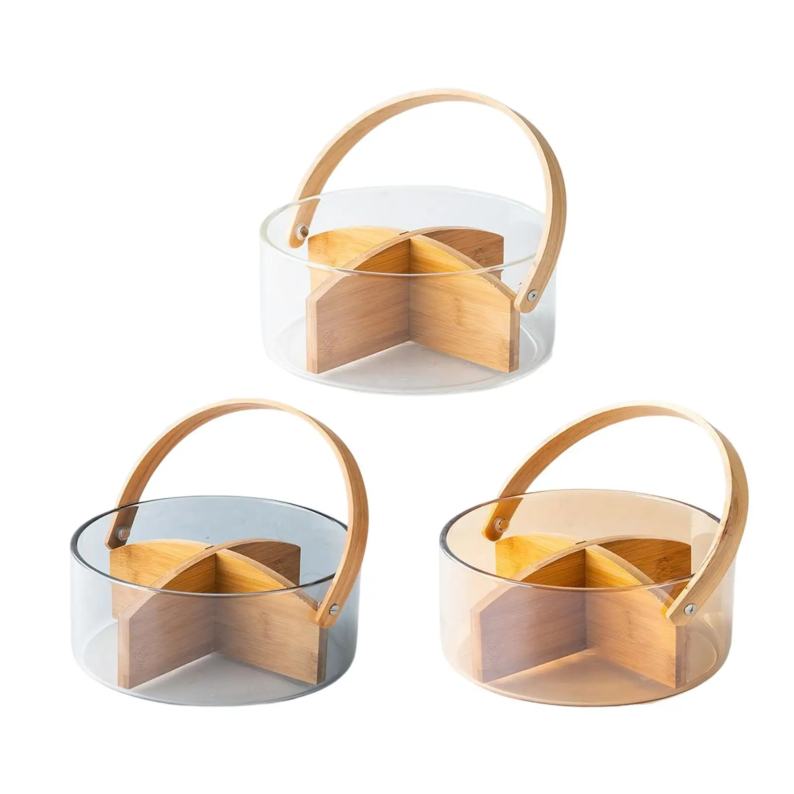 

Round Hand Basket 4 Grids Transparent Table Large Capacity Fruit Plate Fruit Organizer for Picnic Farm Countertop Onions Bread