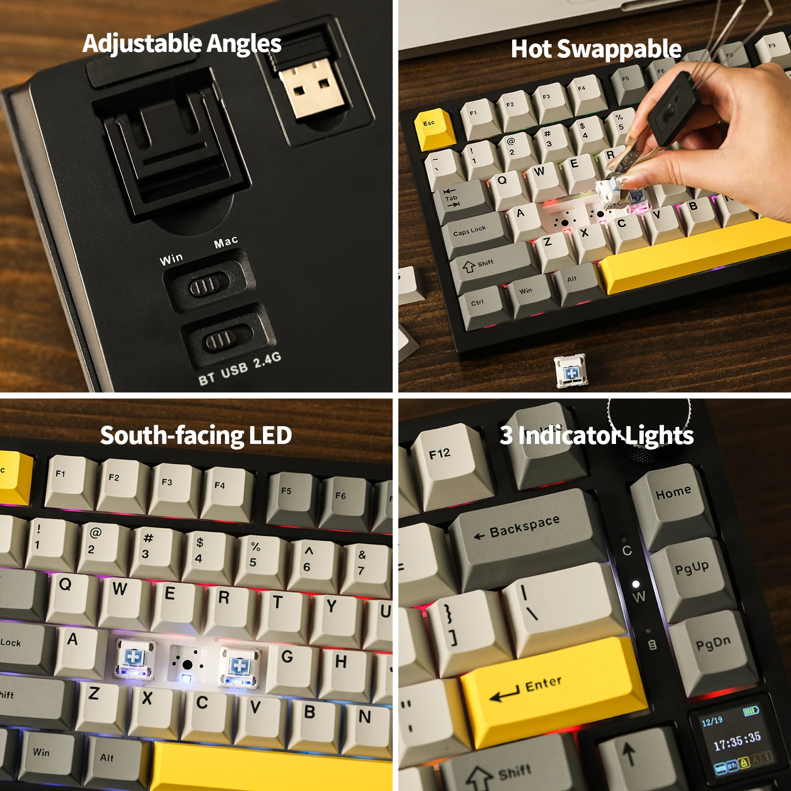 Ajazz AK820 Pro Игровая клавиатура с магнитным переключателем, прокладка, Bluetooth 5,12,4G, беспроводнойпроводной TFT-экран типа C для MacWin (art.: 3920cf34e76ea) - 3920cf34e76ea