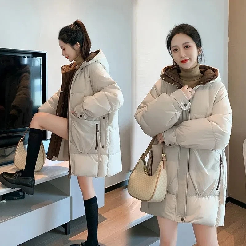 

Down Cotton Jacket Women Autumn Winter 2023 New Hooded Short Cotton Coat Fashion Leisure Loose Thicke Parkas Womens