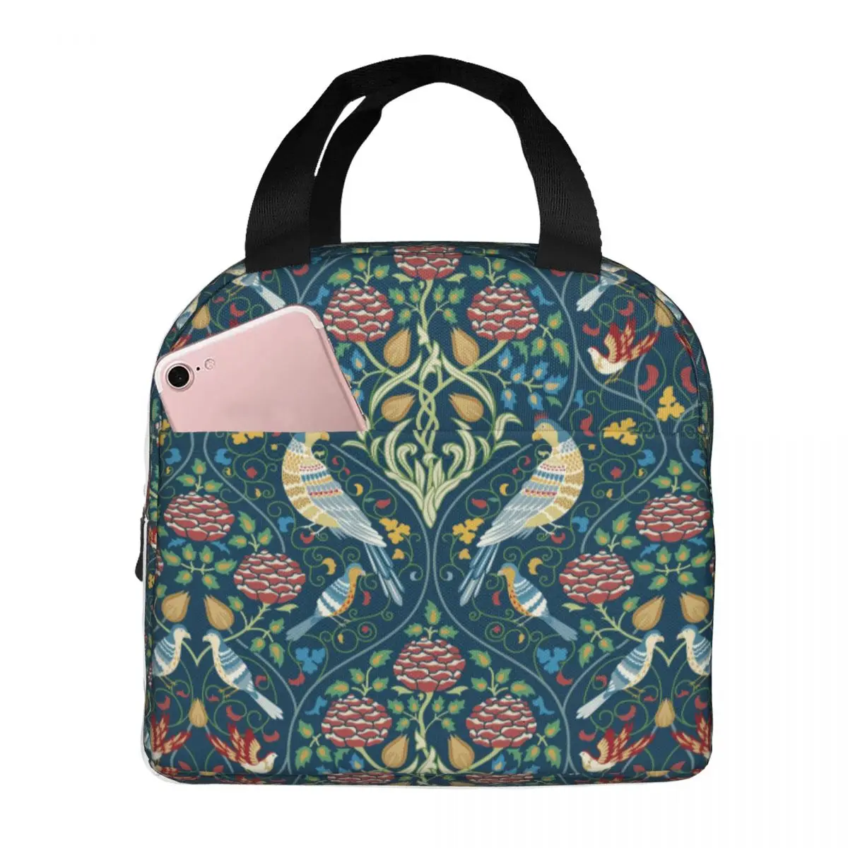 Lunch Bag for Women Kids William Morris Garden Thermal Cooler Portable Picnic School Blue Oxford Lunch Box Food Storage Bags