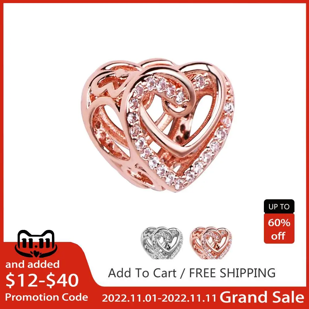 

Новое поступление, розовые подвески в форме сердца с вырезами, оригинальные браслеты Pandora, женские Украшения «сделай сам» в подарок