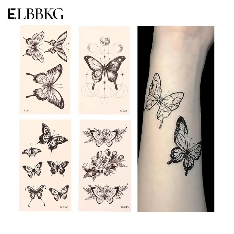 

1 шт. Милая переводная татуировка в виде бабочки, розы, имитация татуировок на шею, руку, боди-арт, водостойкие Временные татуировки, наклейки