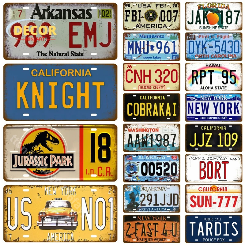 

Vintage Car License Plate Metal Sign USA Art American Retro Plaque Tin Signs Wall Decor for Bar Pub Plates Craft Number Poster