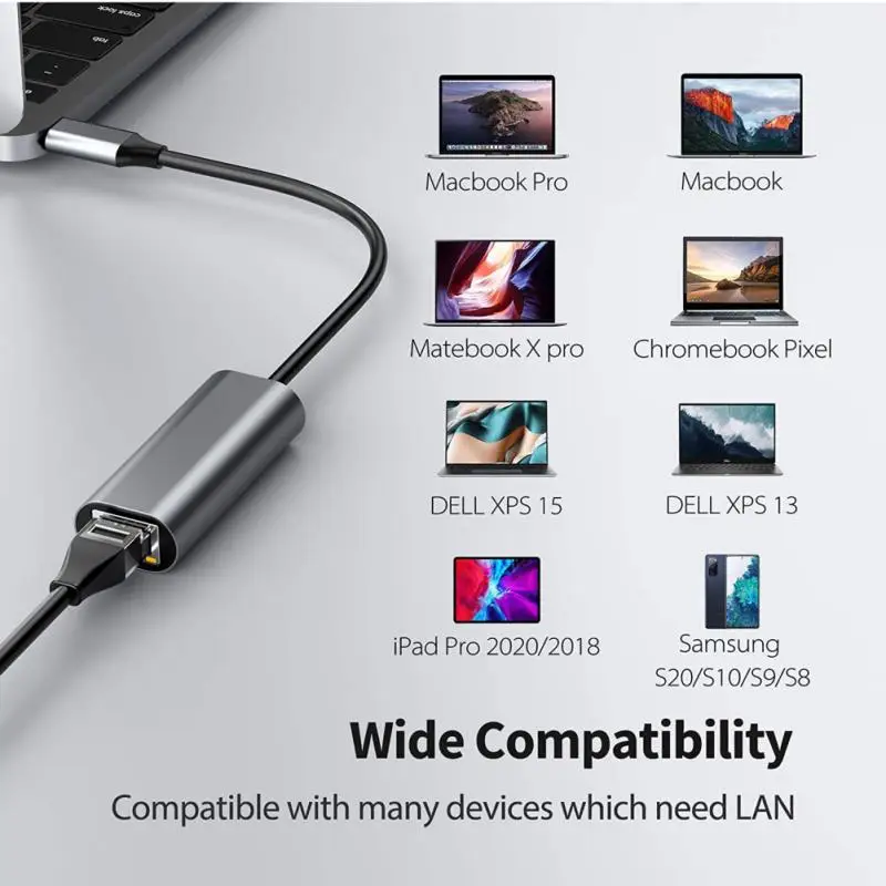 

Aluminum Type-c Connector Laptop Usb C To Rj45 Ethernet Adapter Portable 0.14 M Small Type C Gigabit Drive Free Network Card