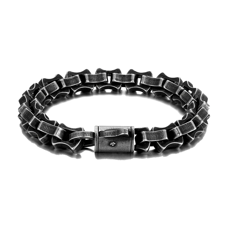 Men Punk Link Chain Bracelet Matte Vintage Black Stainless Steel Motorcycle Hand Bike Jewelry Accessories Boyfriend Gift Husband