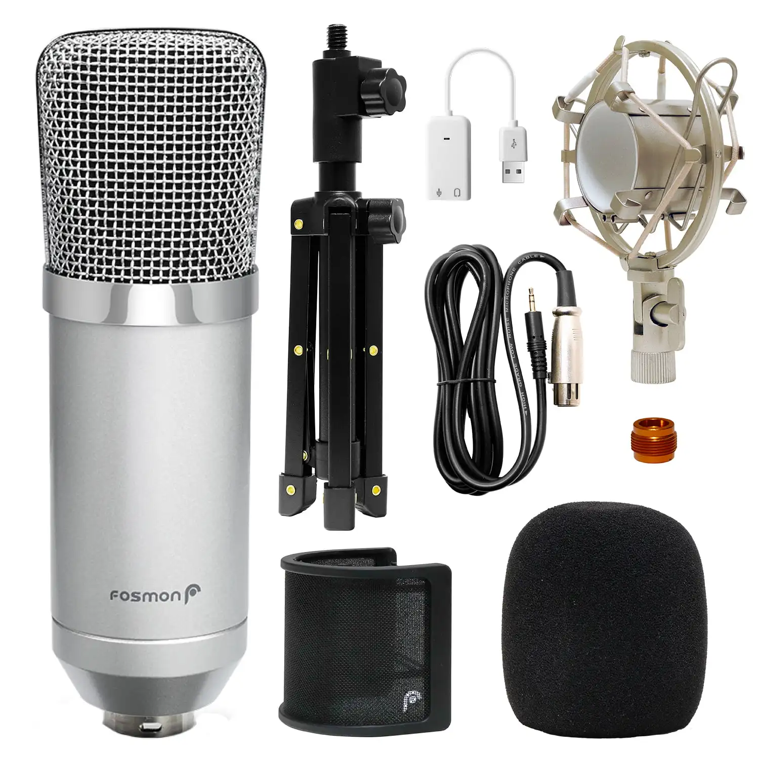 

Cardioid Condenser Microphone XLR Mic, Noise Deduction 360 Degree Uni-Directional Voice Recording with Mount & Windscreen PC, G