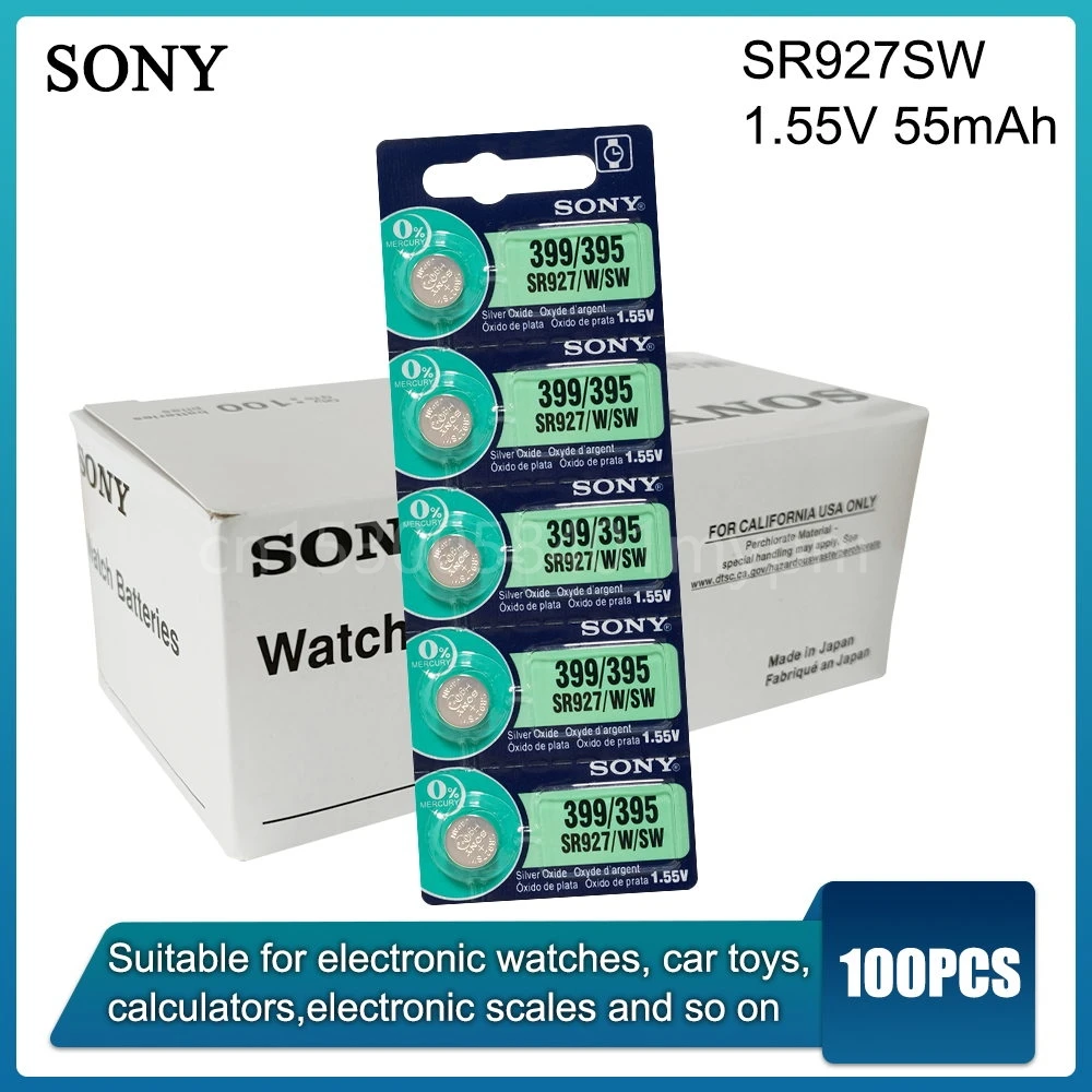 

100PCS Sony 395 399 AG7 SR927SW SR927W SR927 LR927 LR927W for Pedometer Scale Watch Battery 1.55V Silver Oxide Button Coin Cell