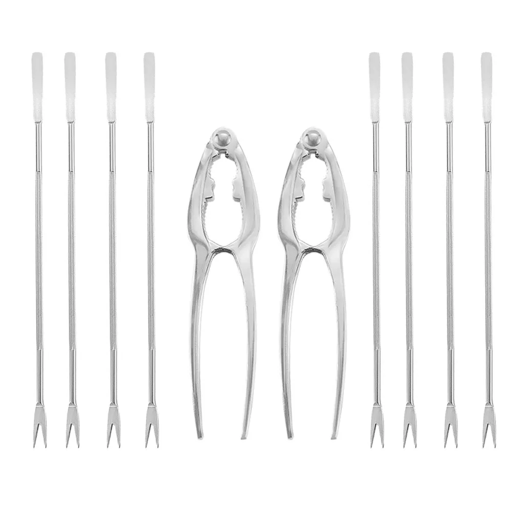 

10 Piece Seafood Tool Kit, Stainless Steel Crab Leg Cracker and Forks Nut Cracker Set Shellfish Sheller