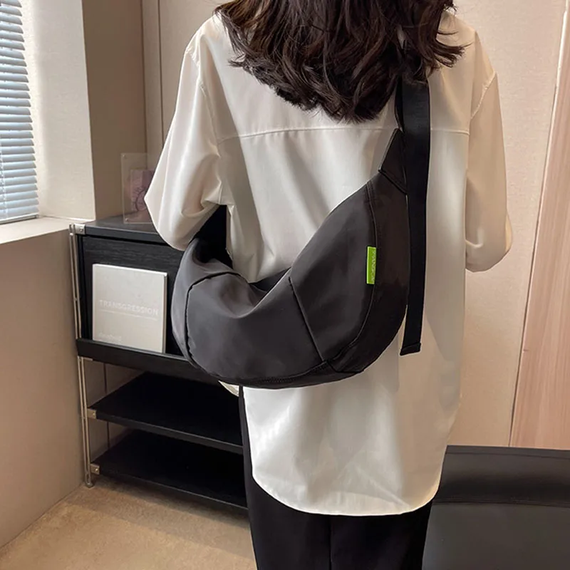 Fashion Wide Shoulder Strap Single Shoulder Crossbody Bag Nylon Women's Large Capacity Hobos Commuter Simple Casual Soft Satchel