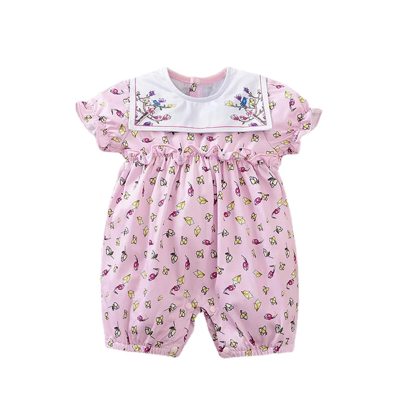 

Bodysuit Baby Romper Baby Clothes Newborn Summer Baby Girl Navy Collar Jumpsuit Pink Short Crawl Suit Korean Children's Wear