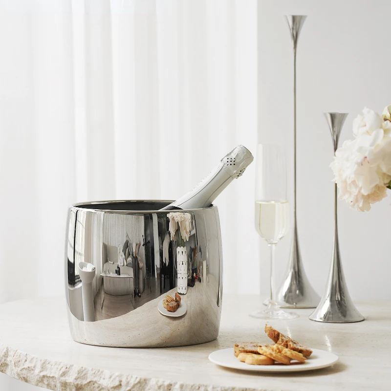 

Stainless Steel Light Luxury Ice Bucket Champagne Bucket Red Wine Iced Beer Thickened Ice Bucket Household Wine
