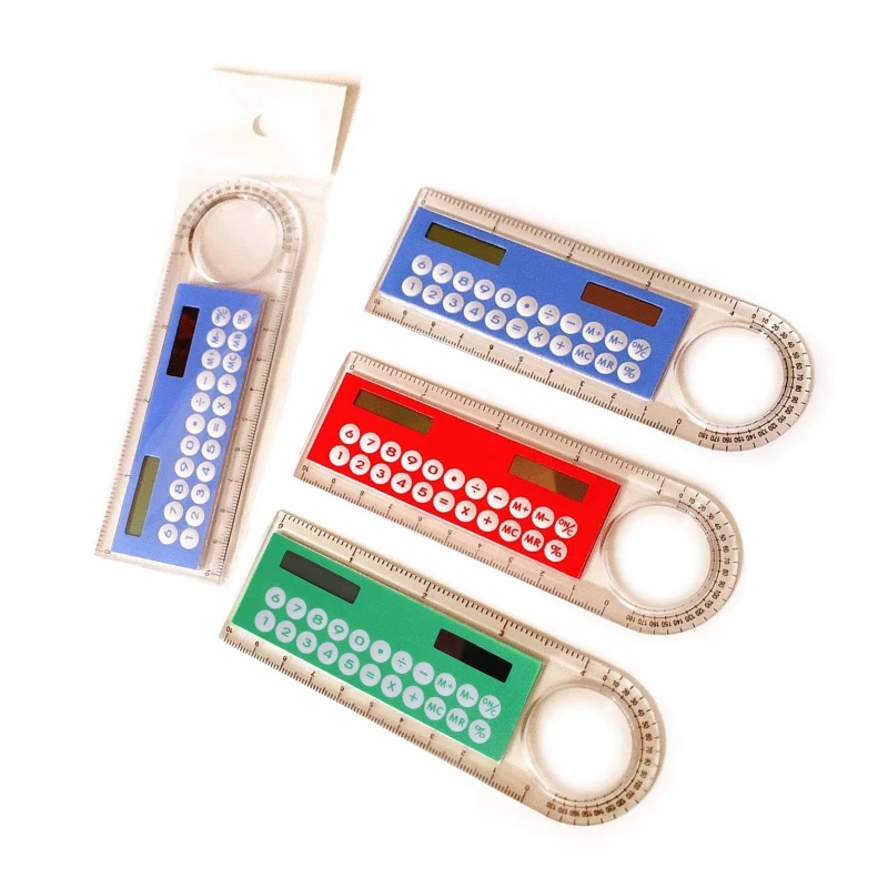 

L43D Practical Solar Calculator 10cm Angle /Straight Ruler 3 in 1 Pocket Size Plastic