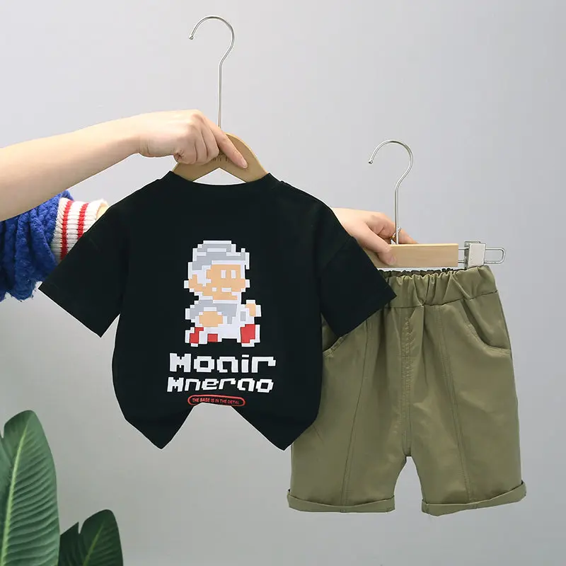 

New Suit Summer Children Boys Girls Clothes Kids Cotton Letter Short Sleeves T-Shirt 2PCS/set Toddler Child Clothing 0-5 Years