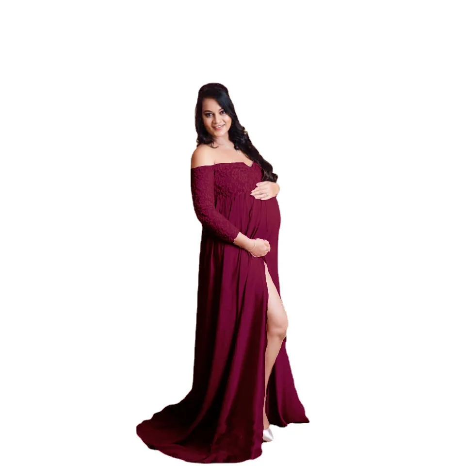 

Women Maternity Dresses For Photo Shoot Sexy Ladies Pregnants Dress Photography Props Off Shoulder Long Dress Maxi Long Sleeve