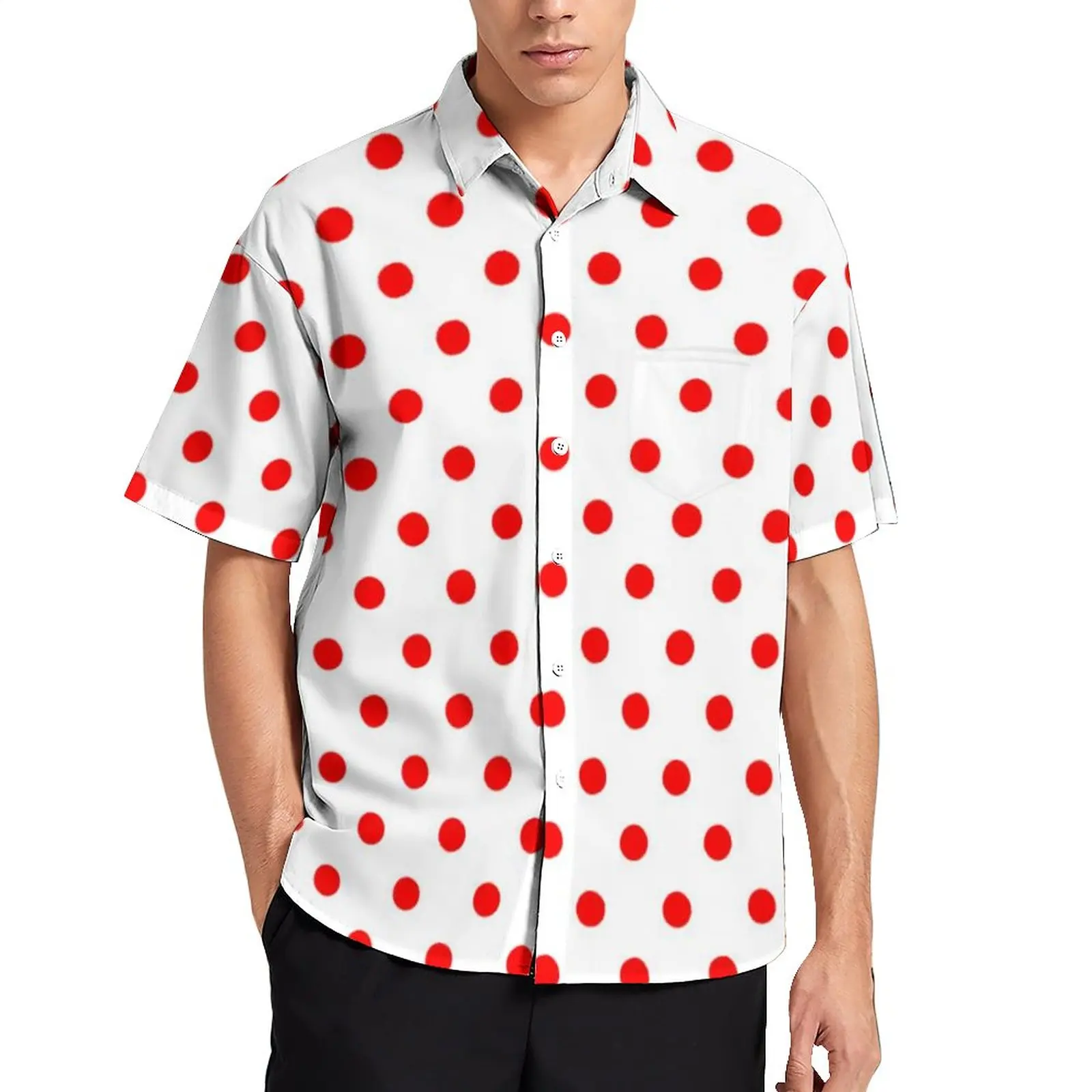 

Красная Повседневная рубашка в горошек, Пляжная Свободная рубашка в горошек с геометрическим принтом, Гавайские винтажные блузки, топы бол...