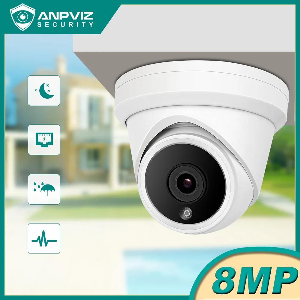 IP-камера видеонаблюдения Anpviz купольная 8 Мп 4K POE водонепроницаемая сетевая IP66 P2P
