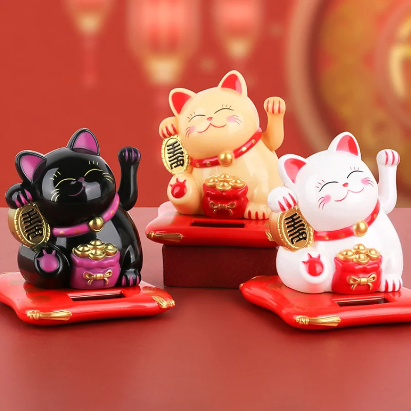 

Automotive Accessories Solar Powered Lucky Cat Welcoming Chinese Lucky Cat Waving Hand Beckoning Fortune Cat Figurines for Car