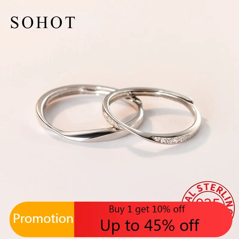 

Регулируемое кольцо Mobius из настоящего серебра с цирконом для женщин, Классические Изящные Ювелирные изделия для влюбленных, минималистска...