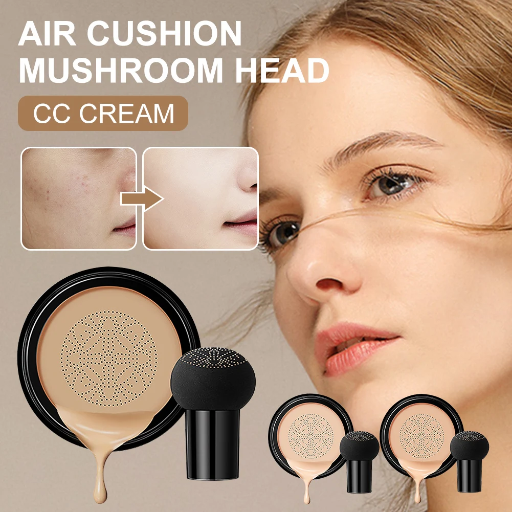 

Makeup Air Cushion Mushroom Head CC Cream Foundation Even Skin Tone Skin Concealer Moisturizing Cream Sponge Puff