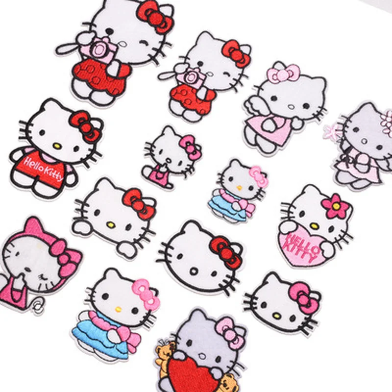 Мультяшная Милая вышитая ткань Hello Kitty наклейка нашивка сделай сам полосатая
