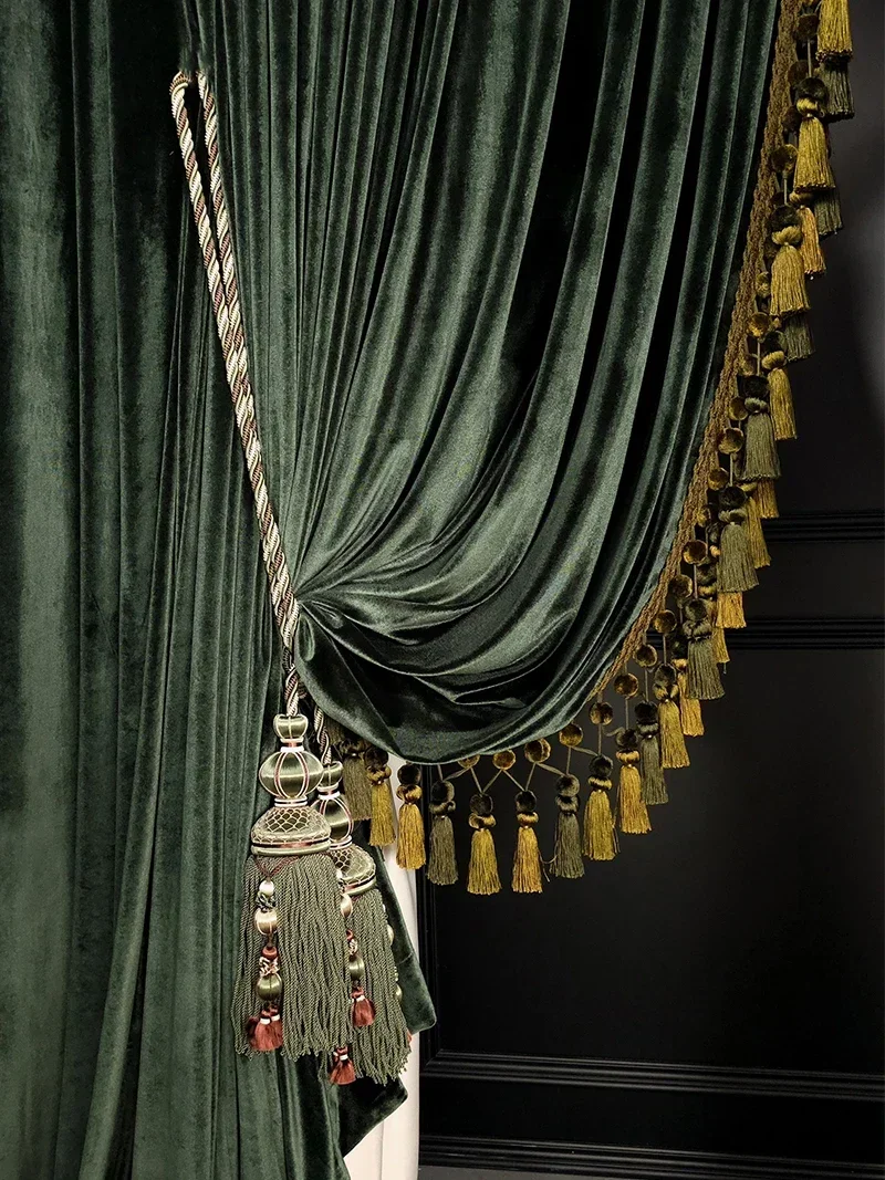 Роскошные ретро темно-зеленые бархатные кисточки утолщенные плотные шторы для