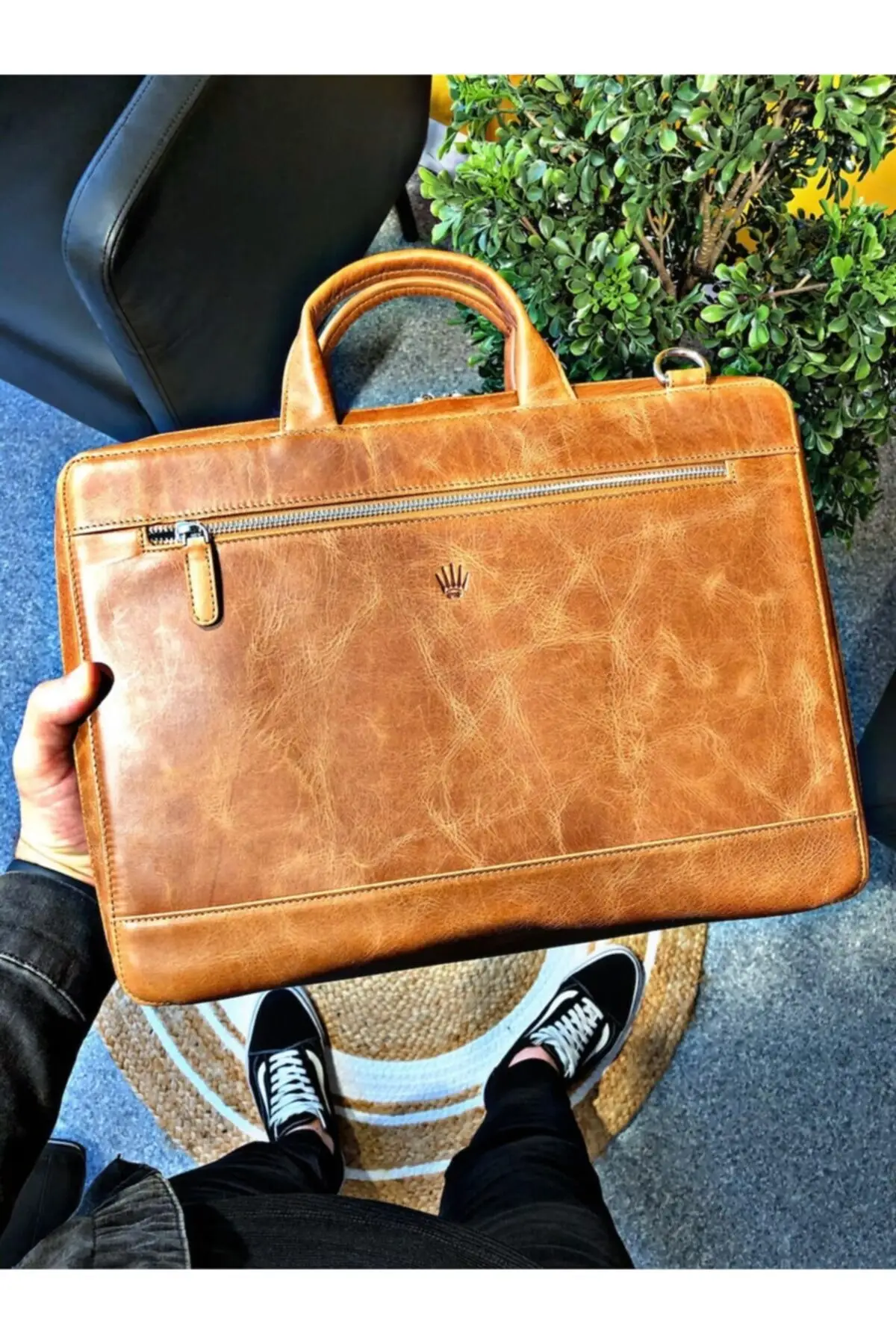 Compact Crazy Taba Laptop Briefcase 15 ''inch Genuine Leather Macbook