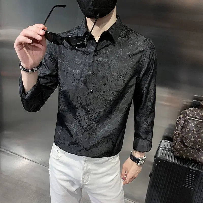 Men's Floral Shirt Casual Long Sleeve Shirt Korean Trend  Spring New Design Sense Inch Shirt for Men Summer Shirts