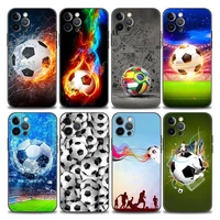 phone case for apple iphone 11 12 13 pro max 7 8 se xr xs max 5 5s 6 6s plus black soft silicone case fire football soccer ball