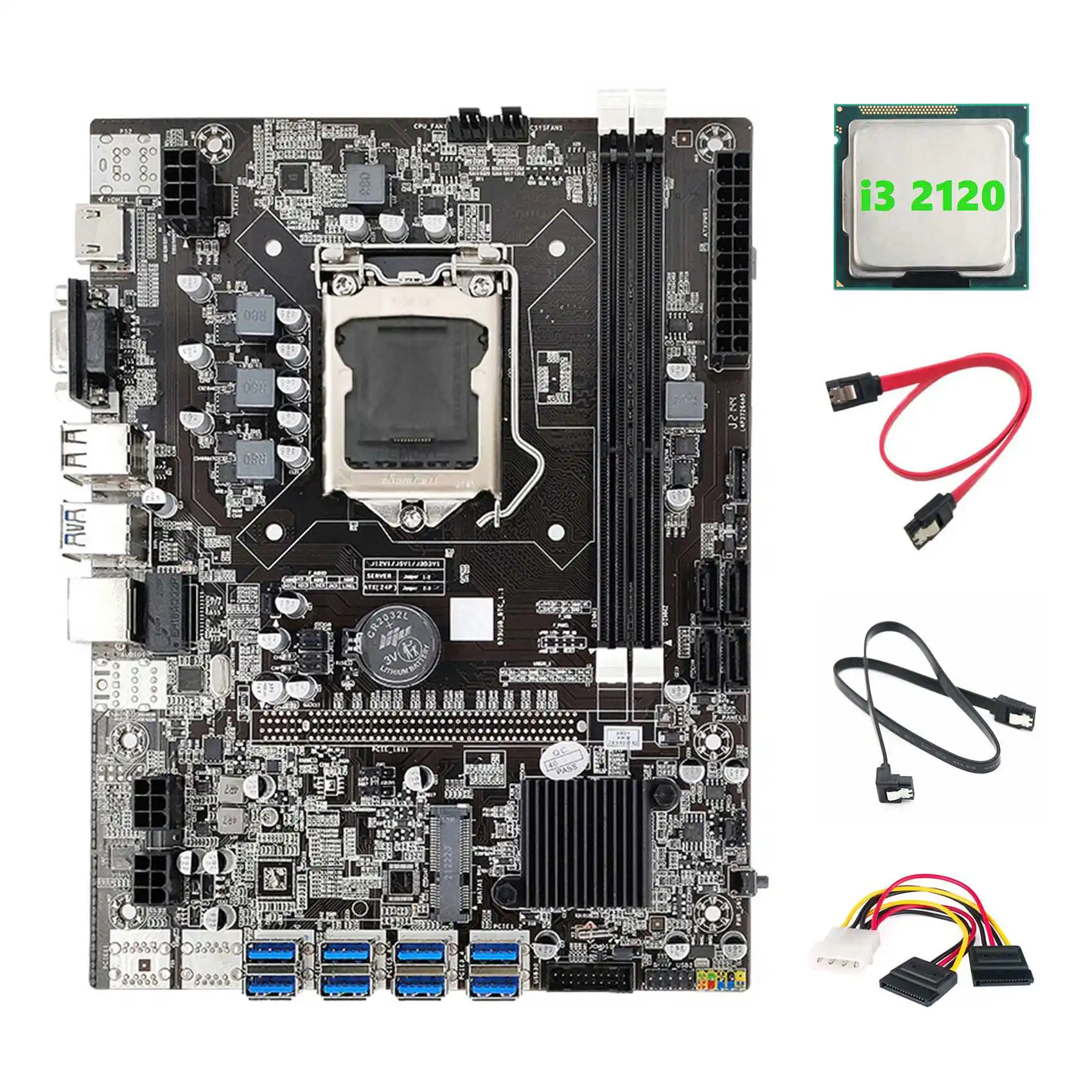 

B75 ETH Mining Motherboard 8XUSB Adapter+I3 2120 CPU+2XSATA Cable+4PIN to SATA Cable LGA1155 B75 USB Miner Motherboard