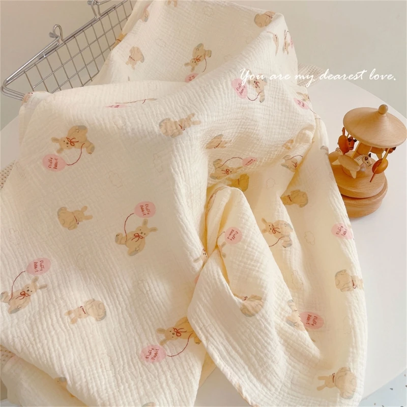 2-Layer Cotton Swaddle Blanket Baby Blanket Floral Print Muslin Diaper Swaddle New Born Crinkle Fabric  Stroller Cover