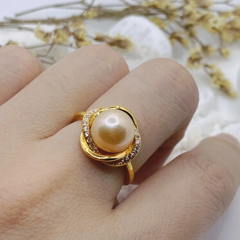 

Real Natural Fresh Water Pearl Ring Open Size Adjustable for Women Personality Ring Ornament Party Birthday Wedding Gifts