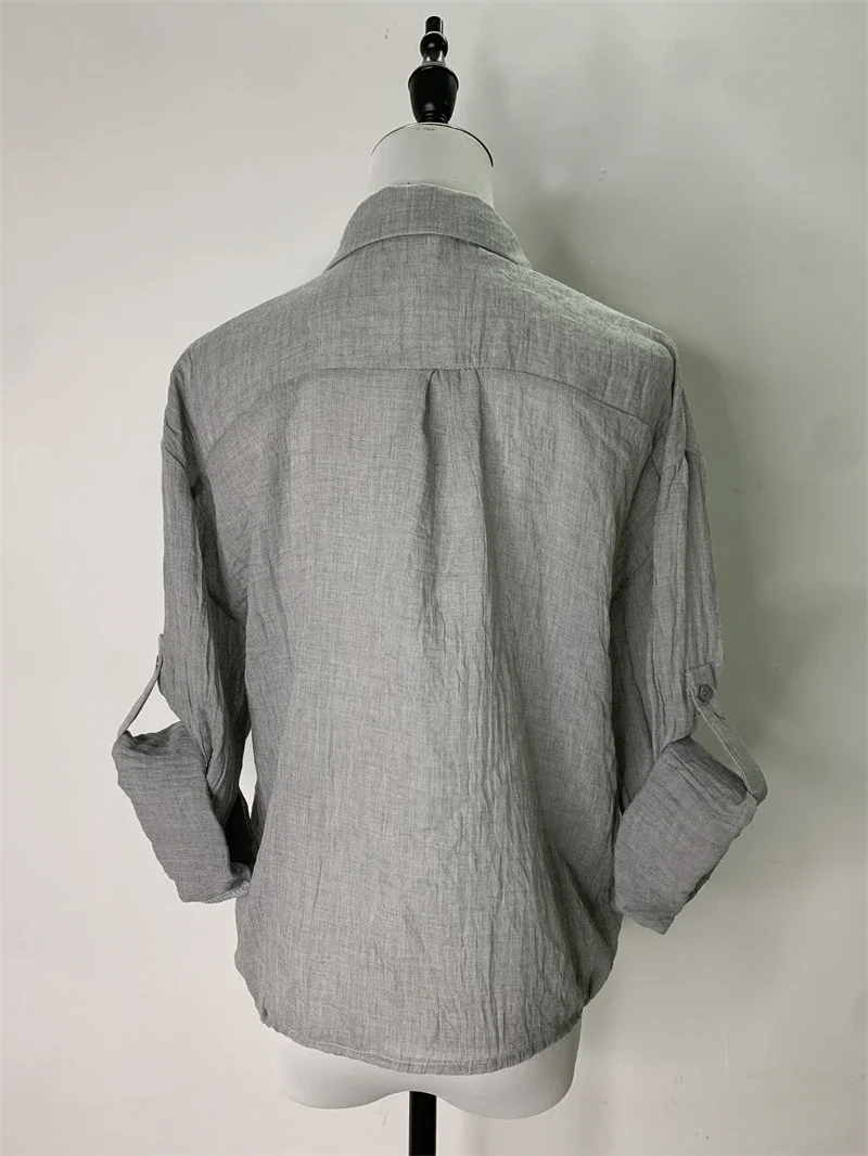 Женская Летняя Блузка С Длинным Рукавом 2024 Прозрачная Хлопково-льняная