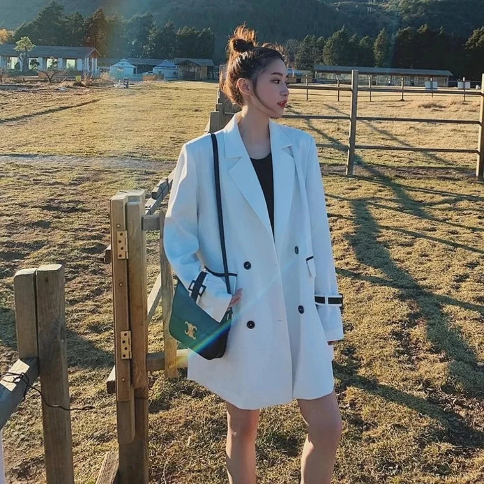 

Fried Street Suit Jacket Spring Autumn Suit Coat 2022 New Loose Sense Versatile Suit Top Korean Women Double Breasted Jacket
