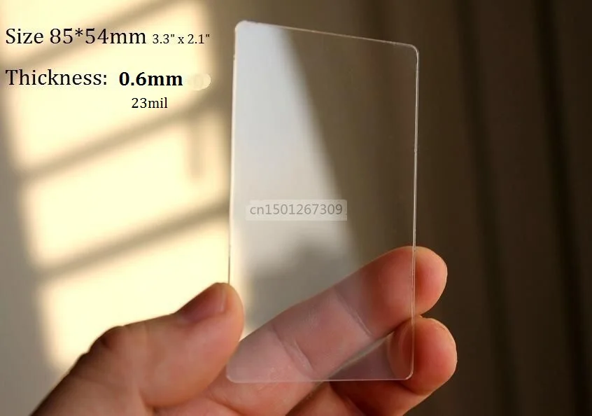 

Thickness 0.6mm Clear PVC Sheet Blank Transparent Business Cards 10/20/50 - You Choose Quantity