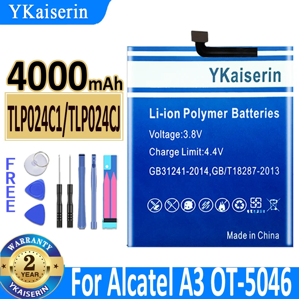 

Аккумулятор ykaisin 4000 мАч TLP024C1/TLP024CJ для Alcatel A3 OT-5046 Shine Lite OT-5080 5080X OT-5046D 5046Y Bateria