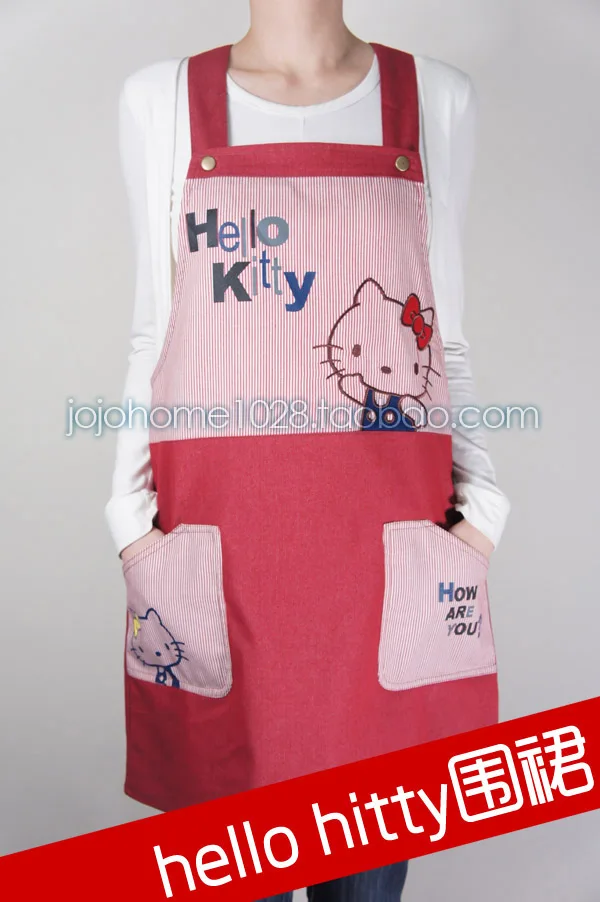 

Синий Кухонный Фартук из джинсовой ткани с вышивкой Hello Kitty женский хлопковый кухонный фартук