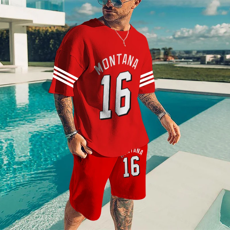 

Men's Summer Tracksuit Red Rugby Team T-Shirt+Shorts Outdoor Sports Jersey Jogging Suit Custom Stylish Sweatsuit Set Clothing