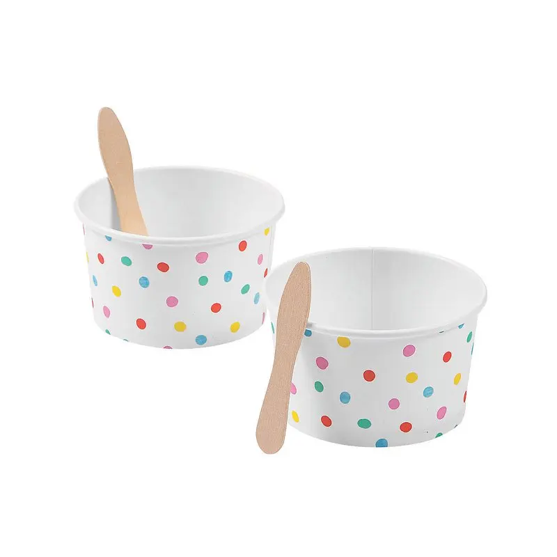 

Polka Dot Ice Cream Cup W Spoon White Paper Party Supply Sets, (24 Pieces)
