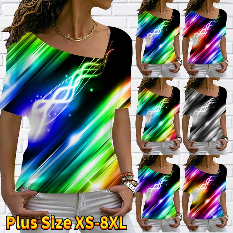 

Женский топ с принтом, Повседневная Свободная футболка с V-образным вырезом и коротким рукавом, элегантный пуловер, лето 2023