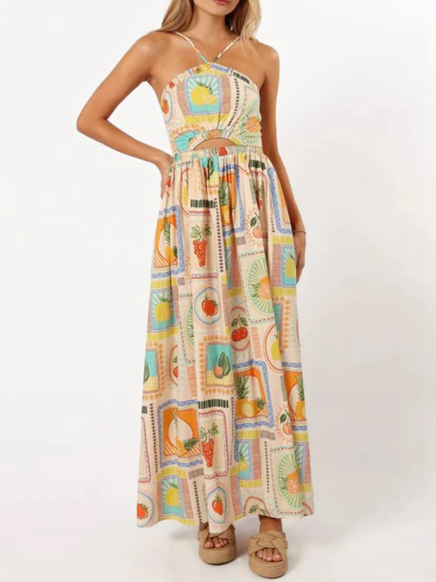 Женское платье без рукавов на тонких бретельках повседневное летнее