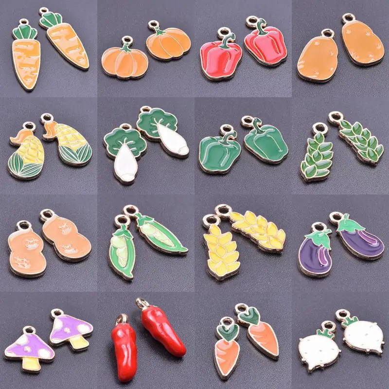 

20pcs Enamel Charm Vegetable Pumpkin Chilli Peanut Alloy Pendant Charm For Jewelry Making DIY Craft Bracelets Earrings Material