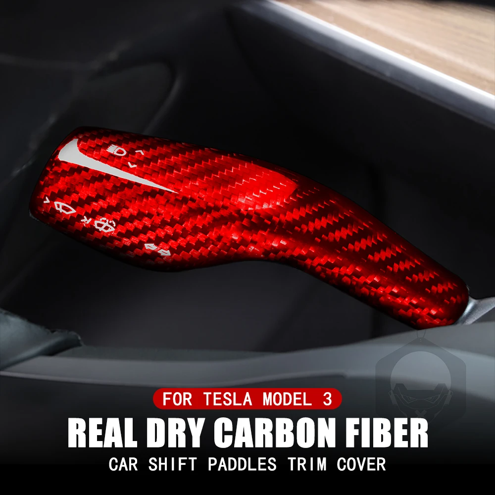 

2Pcs Real Carbon Fiber Model3 Car Gear Lever Cover Shift Paddle Decorative Sequin Protective Accessories For Tesla Model 3 2019