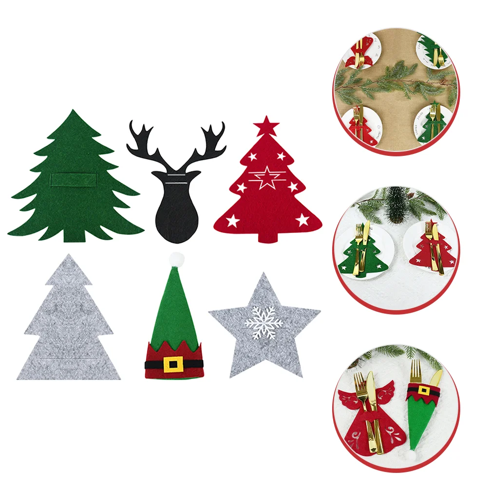 

6pcs Christmas Cutlery Holders Silverware Holders Xmas Theme Fork Holders