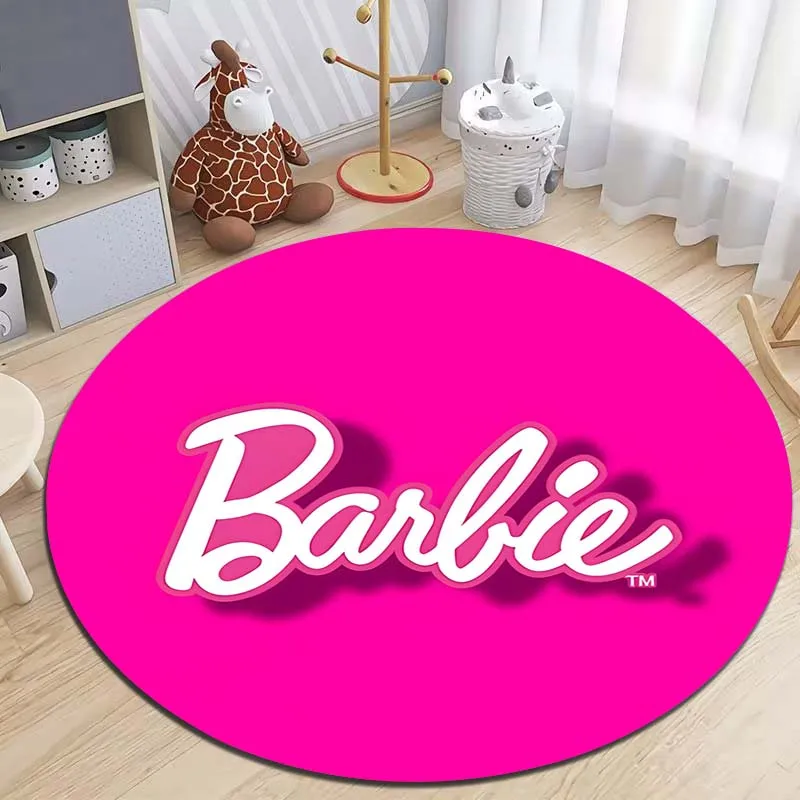 Розовый декоративный ковер Барби с принтом круглый для гостиной дивана стола